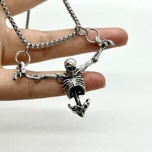 Skeleton Necklace Skull Crossbones Halloween Cosplay Punk Rock Gothic Jewelry